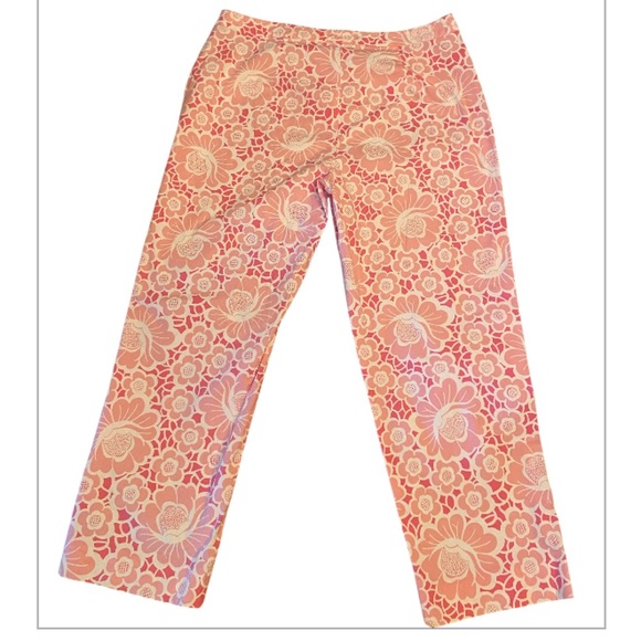 Lilly Pulitzer Women's Pants Pink White Floral Stretch Button Zip Closure Sz 12 - Picture 6 of 9